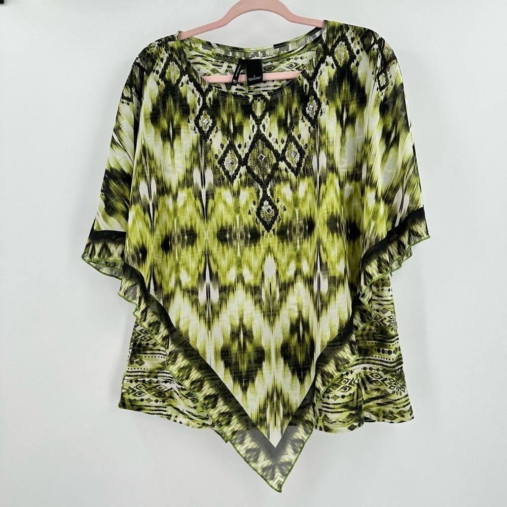 New Directions Kathy Lime Brown Sleeveless Top With Attached Sheer Overlay Sz L